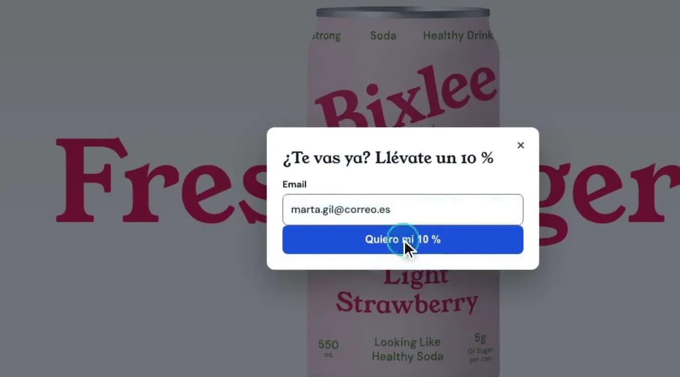 Exit popup asking for an email in exchange for 10% off on the Bixlee store
